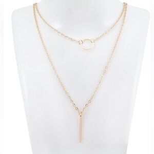 Gold-Tone Layered Necklace with Circle and Bar Pendant